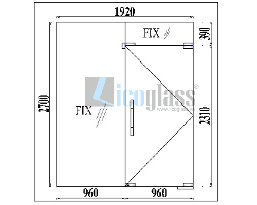  CỬA KÍNH THỦY LỰC 1 CÁNH 2 VÁCH BÊN 