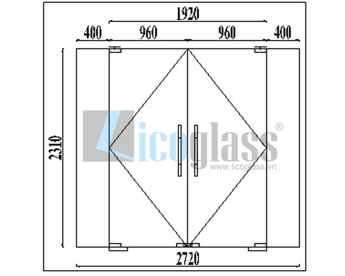  CỬA KÍNH THỦY LỰC 2 CÁNH 2 VÁCH BÊN 