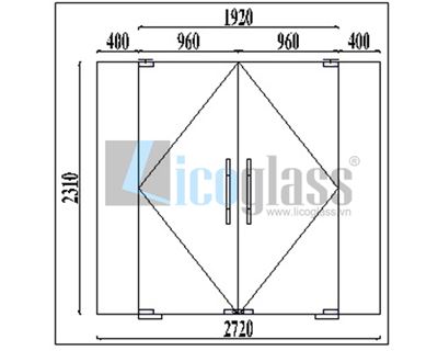 CỬA KÍNH THỦY LỰC 2 CÁNH 2 VÁCH BÊN 