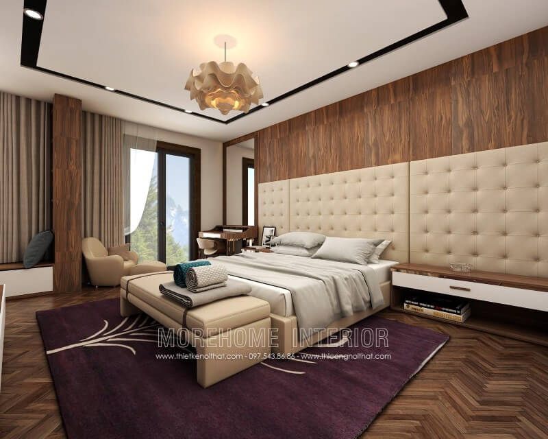 Thiết kế nội thất giường ngủ chung cư cao cấp bọc da phong cách hiện đại, sang trọng